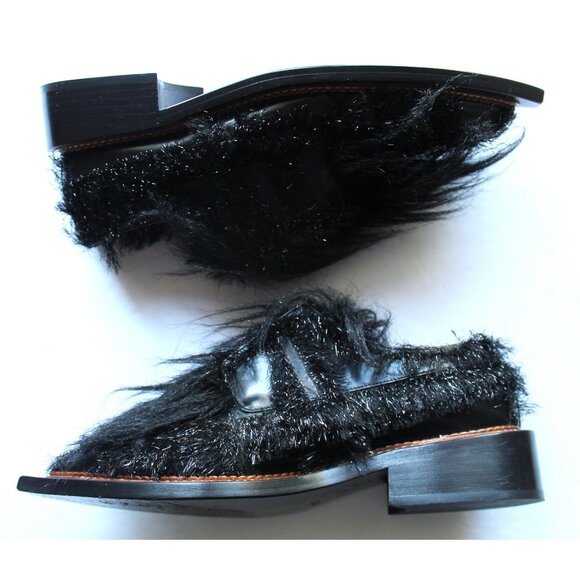 Simone Rocha Tinsel Faux Fur Leather Brogues / Size 38 / Jet Black Runway Chunky - Picture 5 of 11